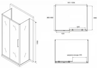 Душевой уголок ABBER Schwarzer Diamant 100x90см AG30100BH-S90B-S90B